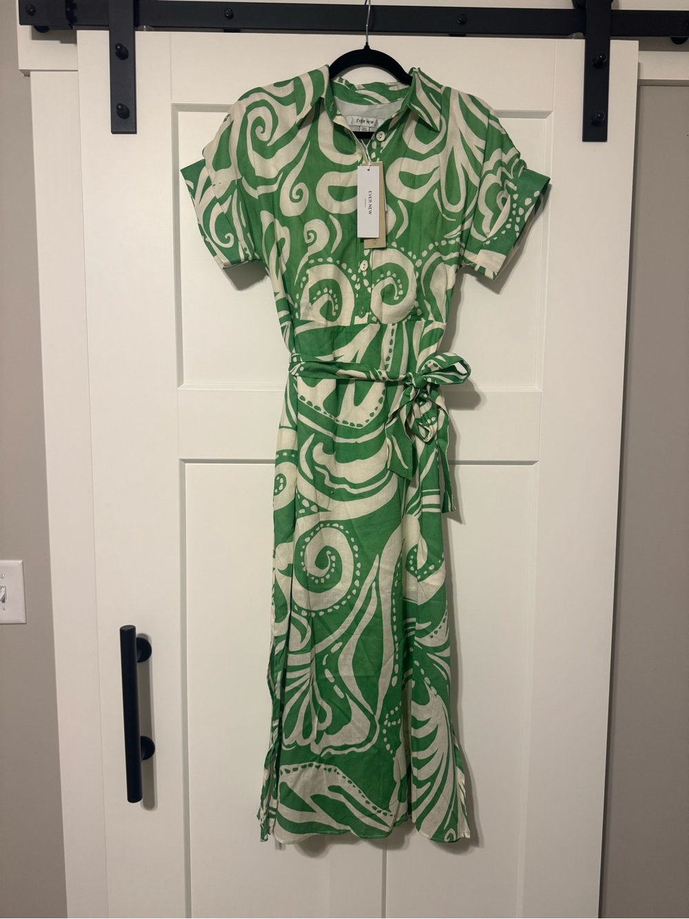 NWT Ever New Hilary Belted Linen Midi Dress Green Collett Size 4